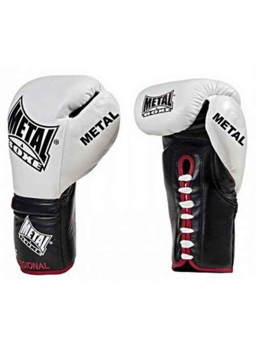 GUANTES PIEL METAL BOXE SIRIUS PRO CON CORDONES BLANCO