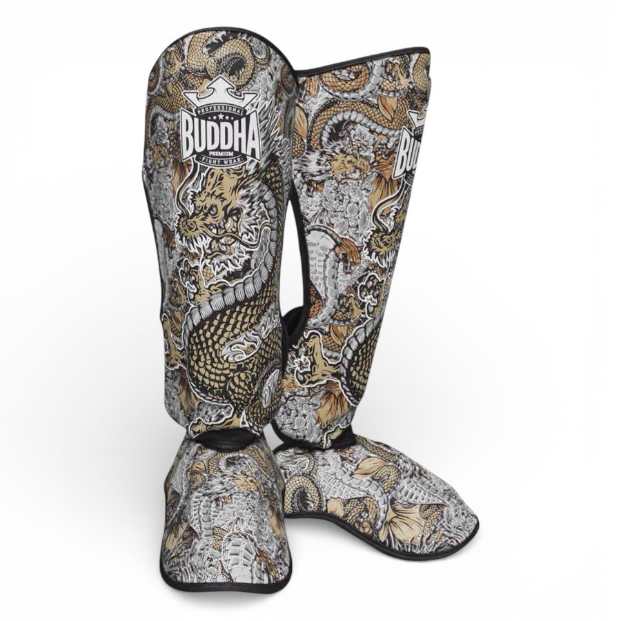 ESPINILLERAS EMPEINE BUDDHA DRAGON BLANCAS