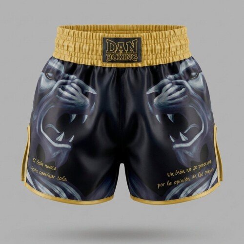 PANTALON KICK/THAI DANboxing EFIGIE NEGRO/DORADO