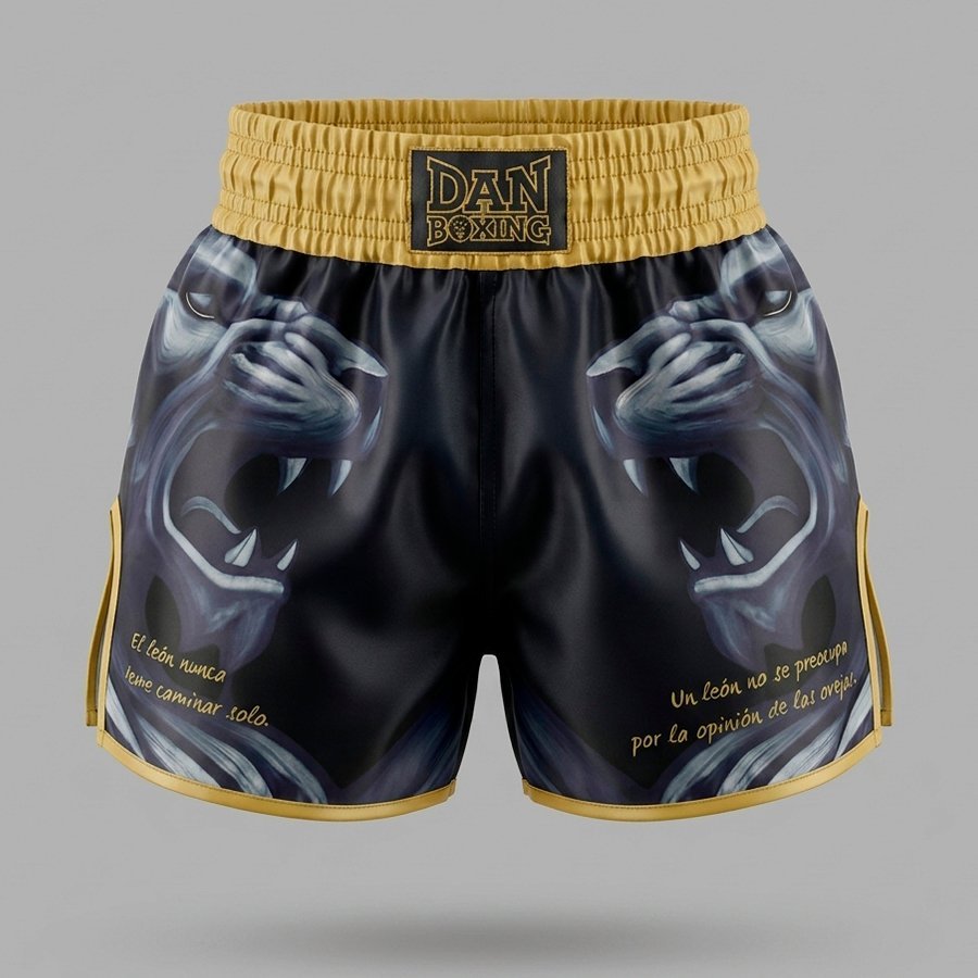 PANTALON KICK/THAI DANboxing EFIGIE NEGRO/DORADO